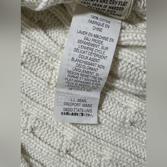 LL Bean Women's XL/P Cotton Cream Cable Knit Sweater Full Zip Cardigan - Picture 5 of 10